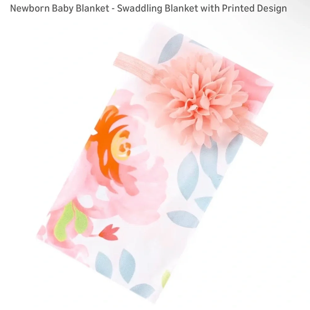 Floral Baby Swaddle and Pink Flower Headband Set